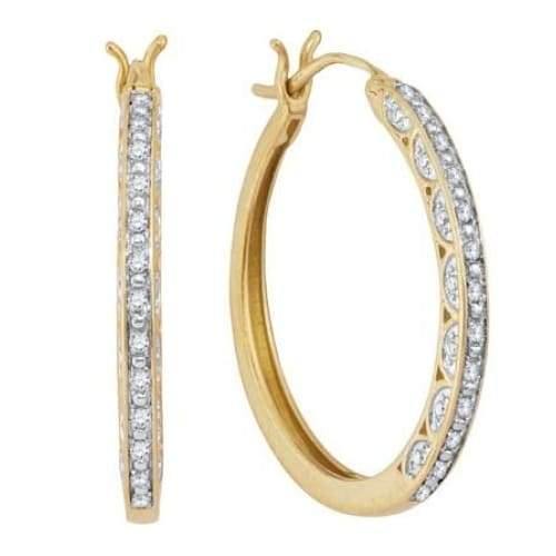 10KT 0.17CT Diamond Hoop Earrings - Earrings