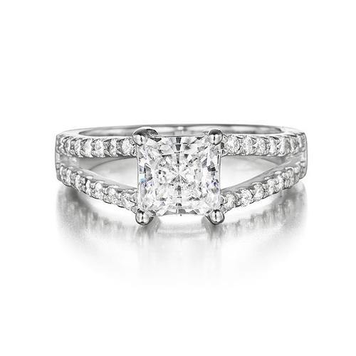 14KT 3/8CT Split Shank Princess Engagement Ring (Semi-Mount) - DiamondsOnCredit