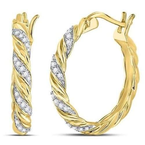 10KT 0.10CT Diamond Hoop Earrings - Earrings