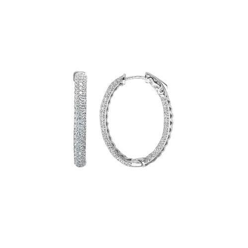 14KT Hoops Triple Row Diamond Earrings - DiamondsOnCredit