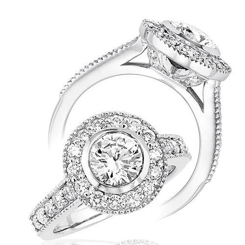 14KT 7/8CT Round Halo Engagement Ring (Semi-Mount) - DiamondsOnCredit