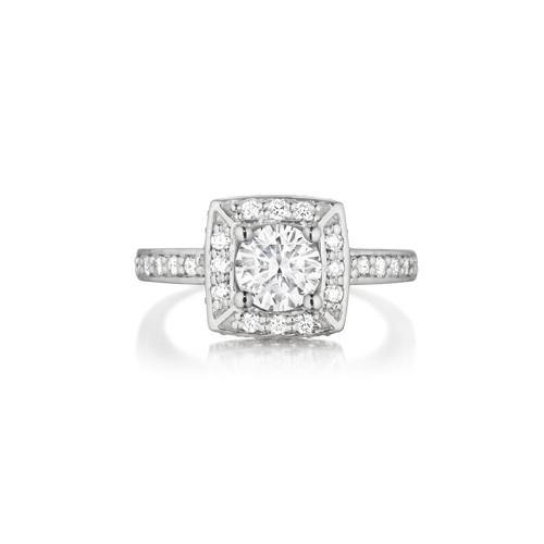 14KT 0.50CT Square Halo Round Center Engagement Ring (Semi-Mount) - DiamondsOnCredit