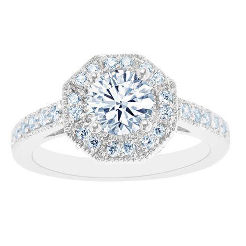 14KT 1.00CT Fancy Halo Round Center Engagement Ring - DiamondsOnCredit
